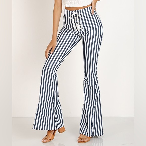 NWT Show Me Your Mumu Berkeley Tie Up Bells Nautical Stripe Flare Bell Bottom